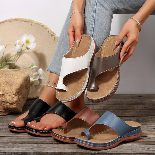 Large-size Cow-toe Wedge Sandals Go-out Flip-on Casual Slippers