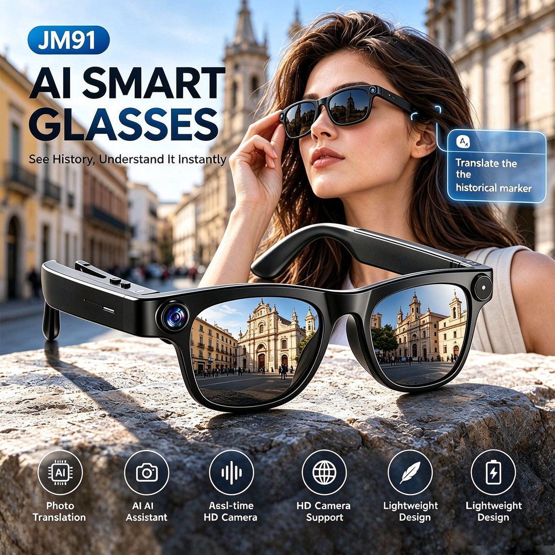 Smart Glasses with AI Translation HD Camera