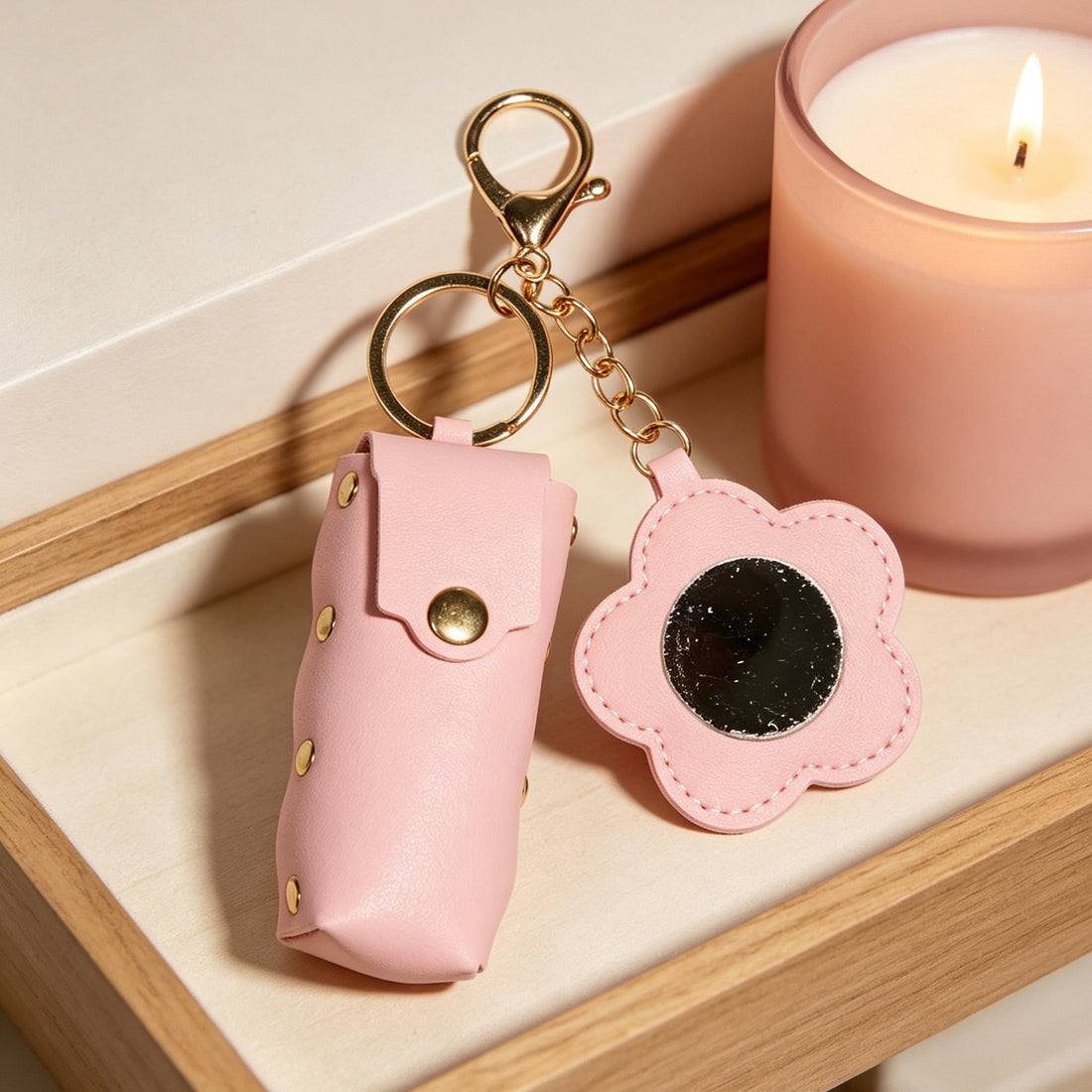 Rivet Flower Cylindrical Lipstick Pouch Keychain Pendant