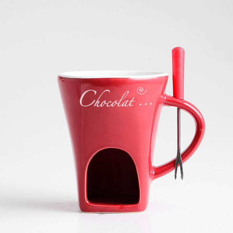 Chocolate Fondue Mug with Tealight Warmer – Ceramic Melting Pot Mug