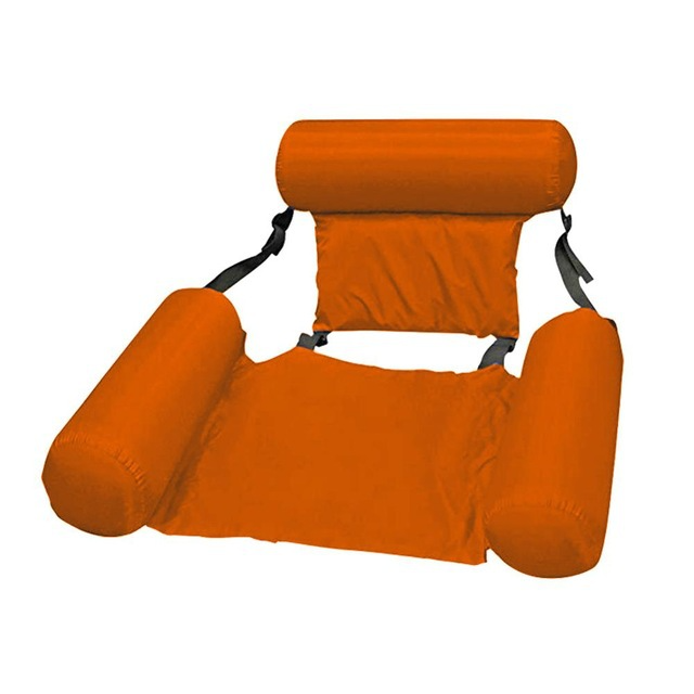 Inflatable water hammock folded for storage