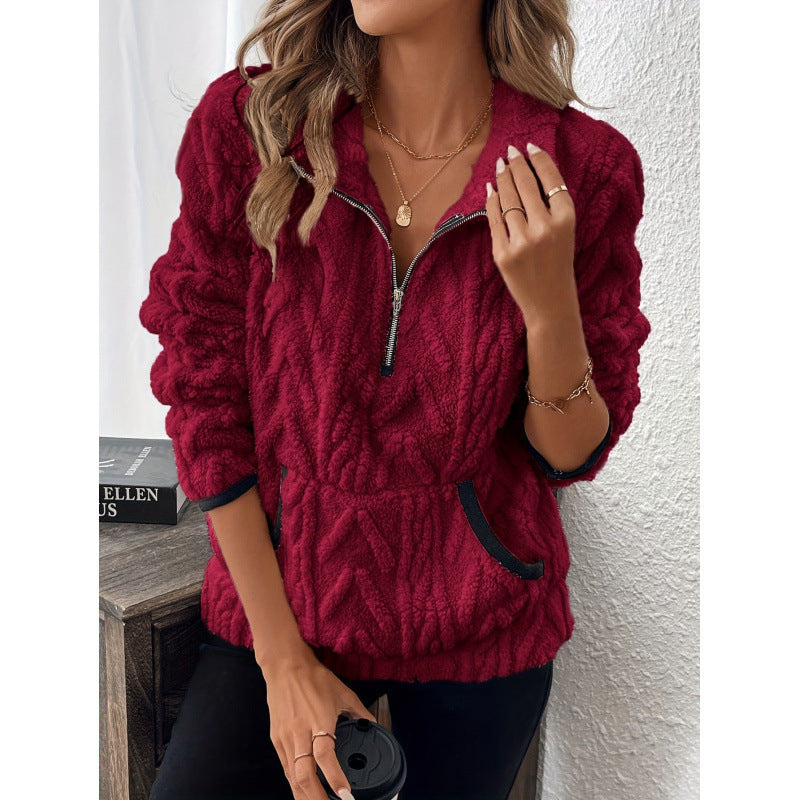 Women's jacquard fleece half-zip sweatshirt with lapel collar, photo 2