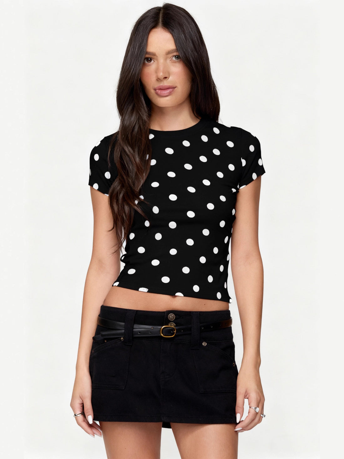 Printed fitted round-neck top