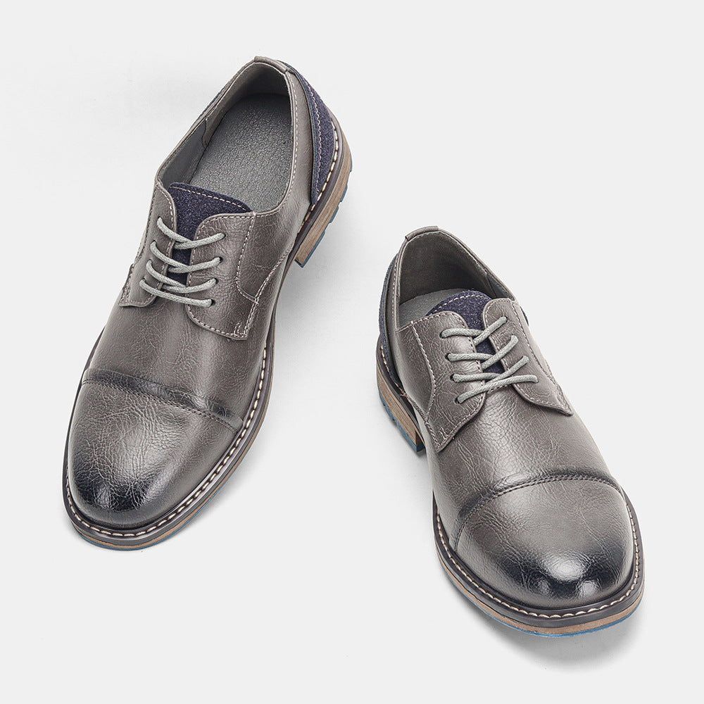Men's Vintage Business Casual Leather Shoes Low Top Lace Up Round Toe Dress Sneakers