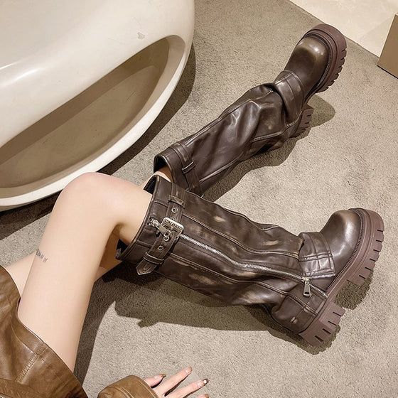 Women's knee-high retro buckle boots, photo 4
