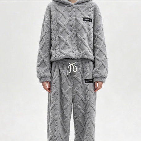 Quilted Hooded Pajama Set with Zipper