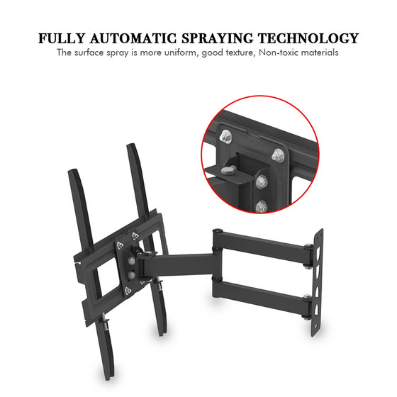 Full motion TV mount with sprayed black finish detail