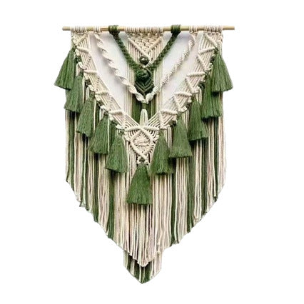 Bohemian-style hand-woven cotton rope fringed tapestry