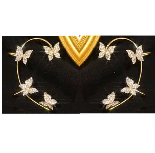 Gold-tone left and right butterfly ear cuff pair