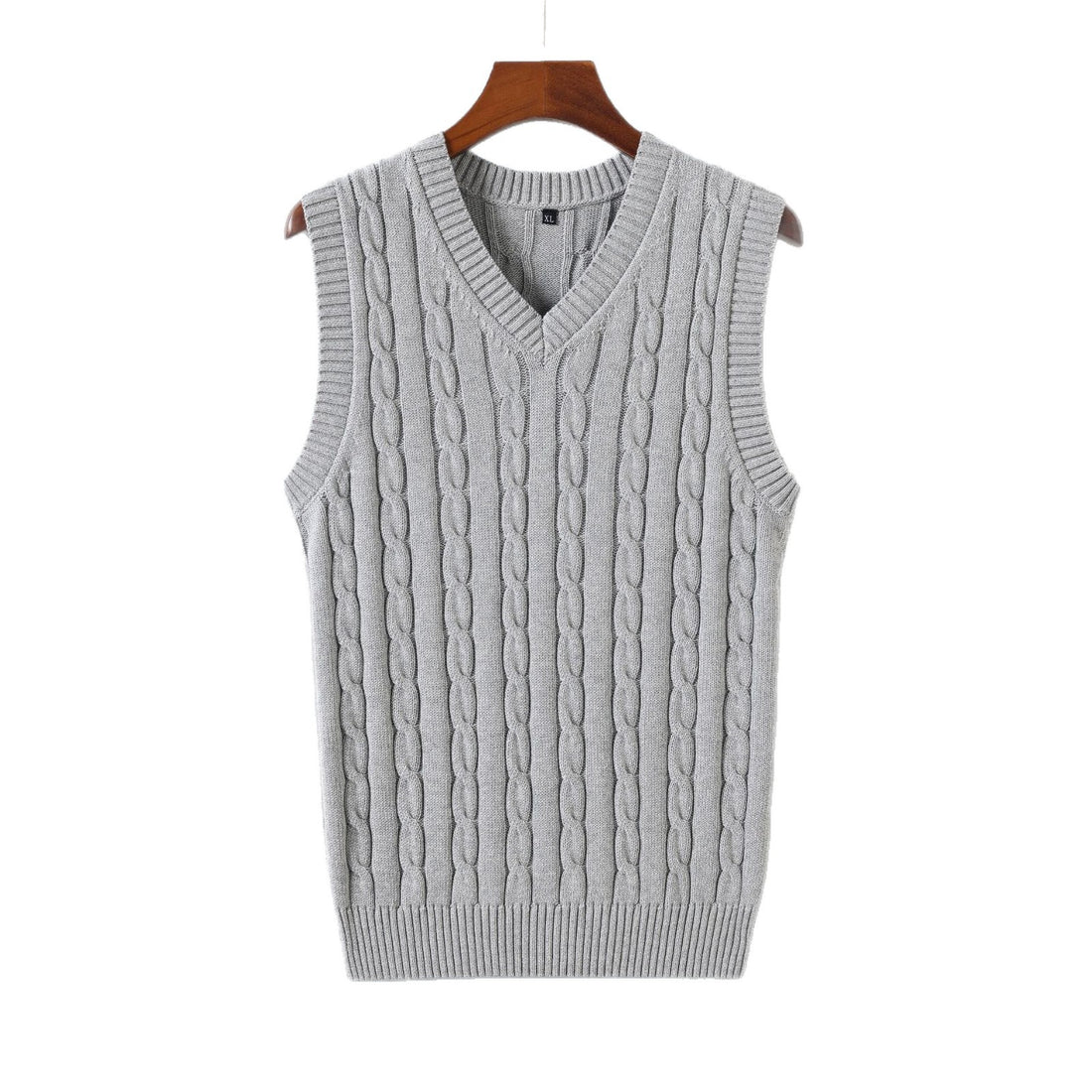 Men's 100% cotton sleeveless V-neck pullover with fleece lining