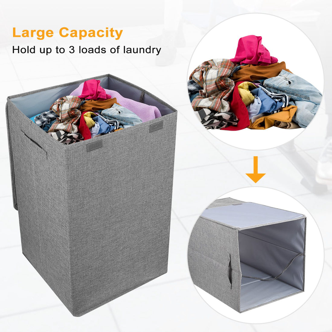 Hamper holding about three loads and folding flat