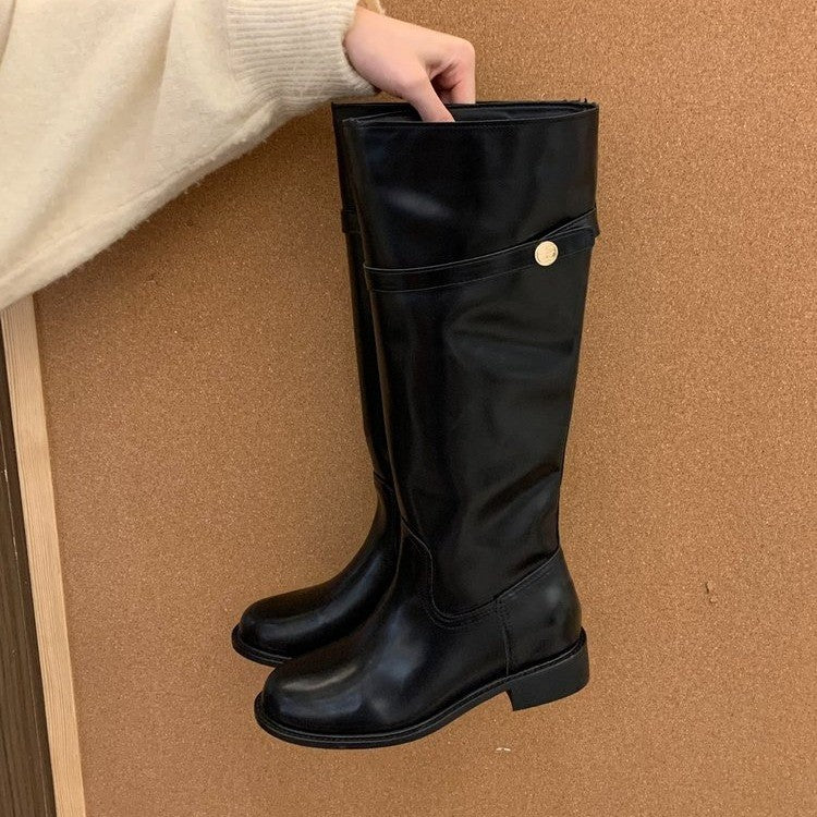 Womens Retro Leather Boots with Hidden Heel