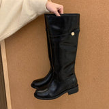 Womens Retro Leather Boots with Hidden Heel