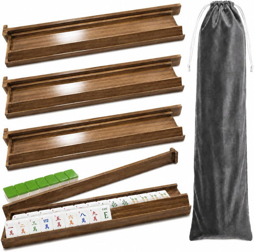 Solid Wood Mahjong Rack with Push Rod and Game Tray