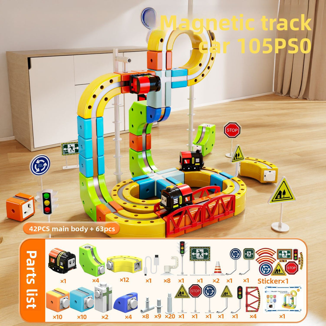 Magnetic tile train track building set with electric train, photo 7
