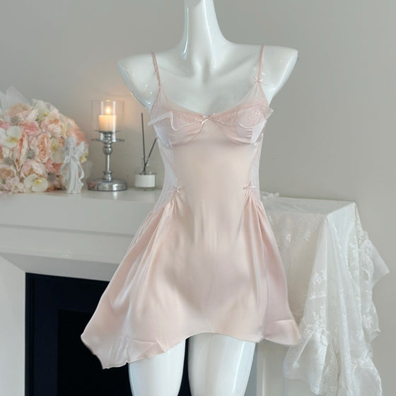 Women Satin Camisole Nightgown V-Neck Lace Sleepwear
