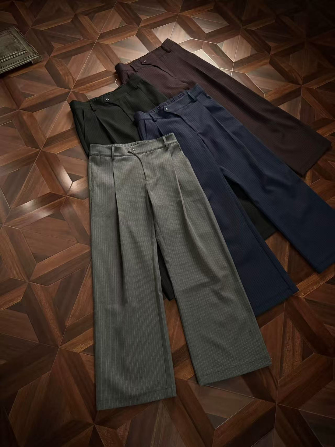 Striped loose-fitting stretchy straight-leg casual pants