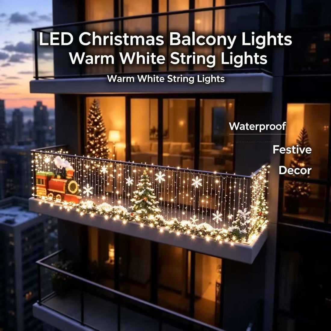 Christmas Balcony Curtain Lights – Smart App LED String Lights