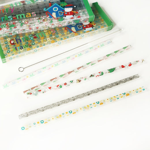 Reusable Plastic Straw Set with Holiday Designs