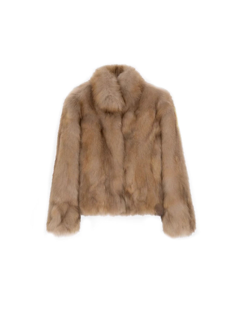 Womens Stand Collar Faux Fur Coat