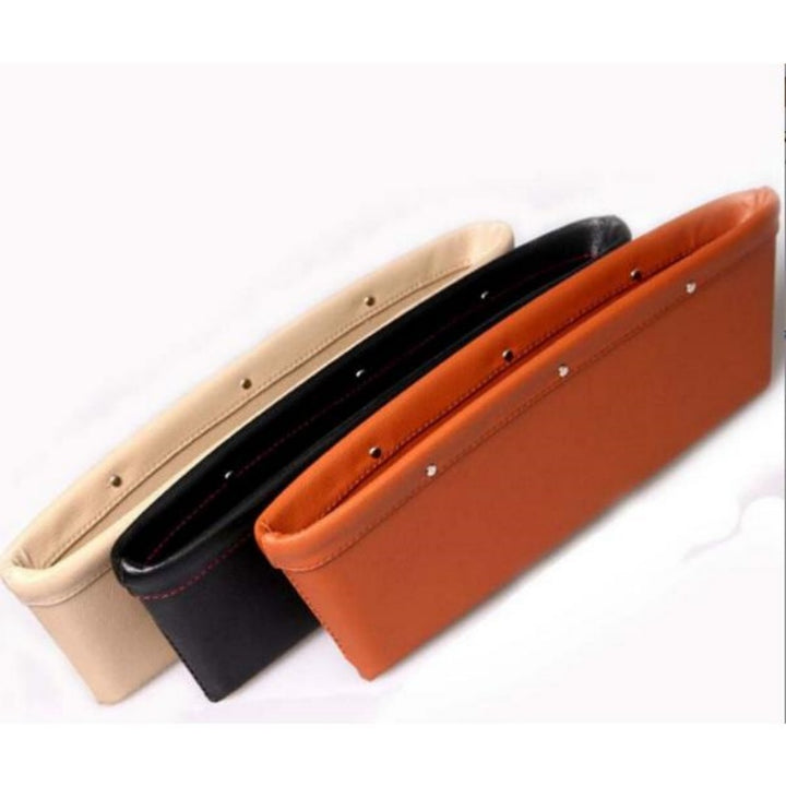 Close-up of car seat gap organizer storage slots