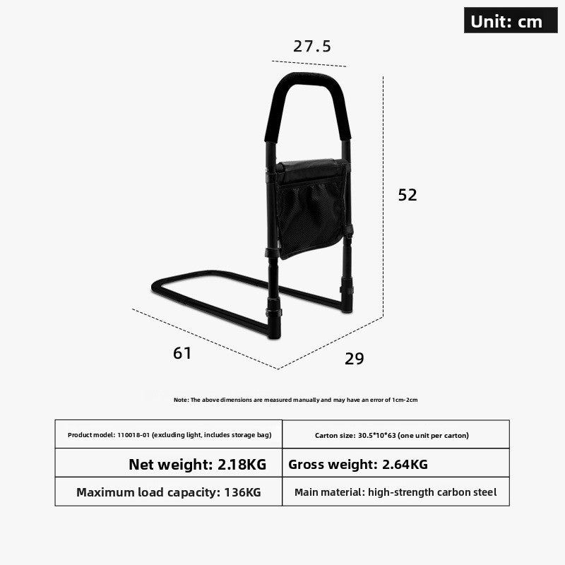 Adjustable Bedside Safety Rail with No-Drill Installation