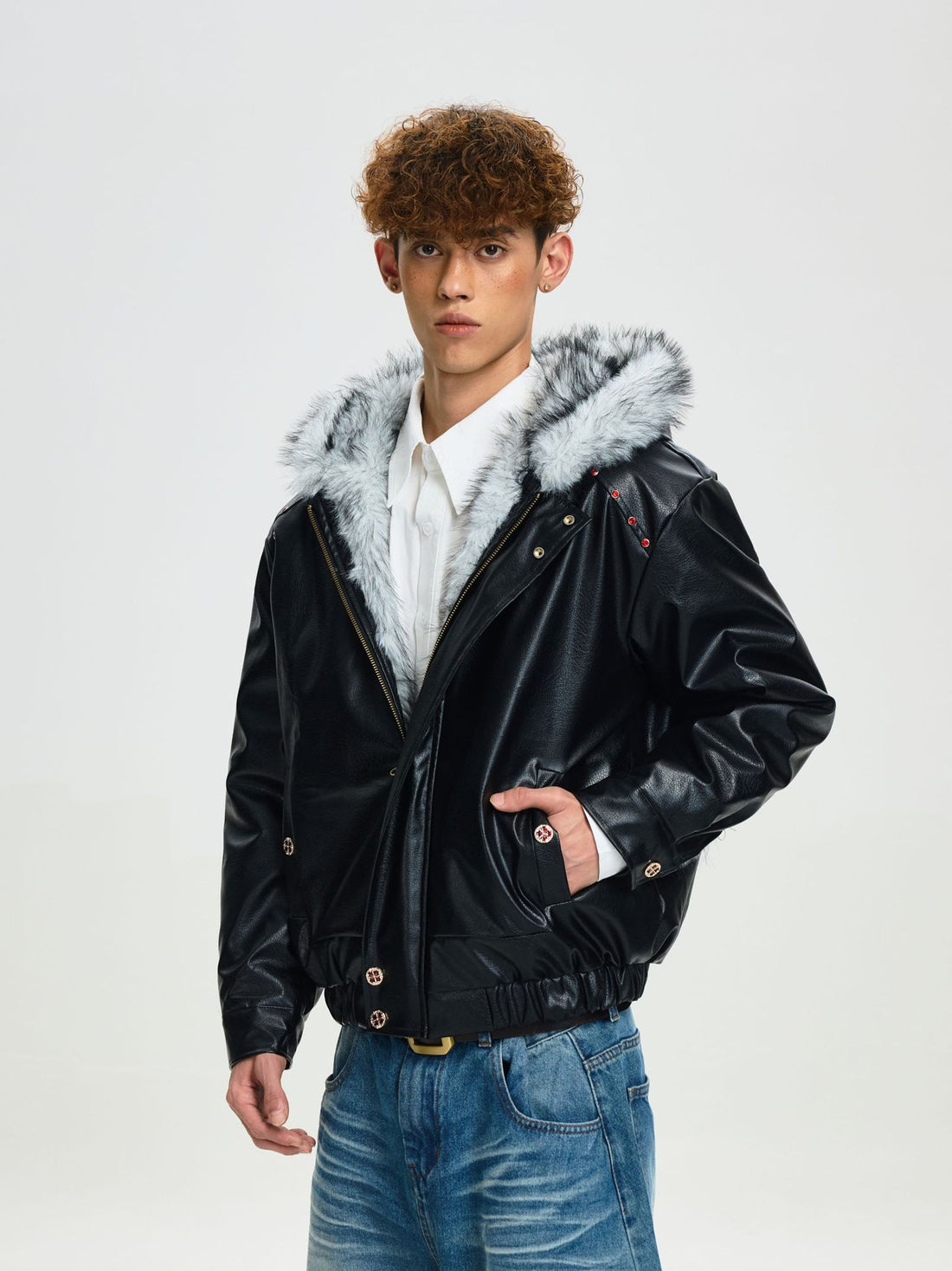 Hooded mountain eagle fur coat