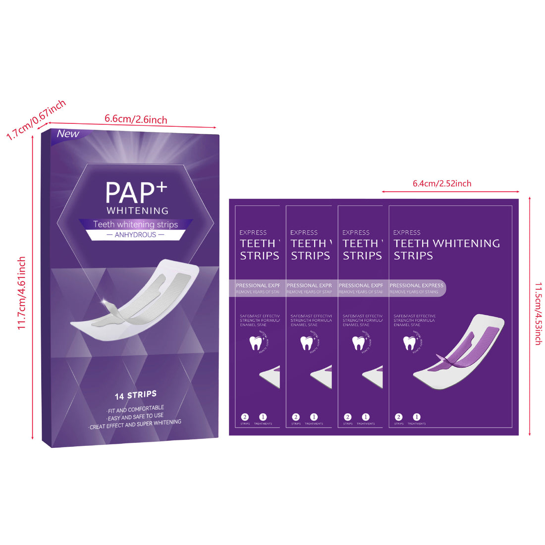 14 Pairs Purple PAP Teeth Whitening Strips Peroxide Gel Kit