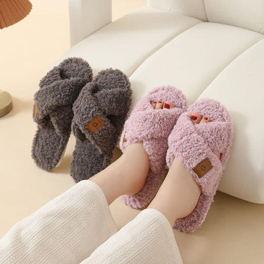 Women Plush Open Toe Indoor Slippers
