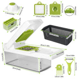 Vegetable chopper catch container holding diced onions and peppers