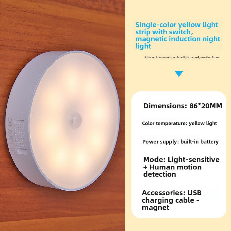 Rechargeable LED Motion Sensor Night Light USB Cordless Wall Mounted Bedside Lamp