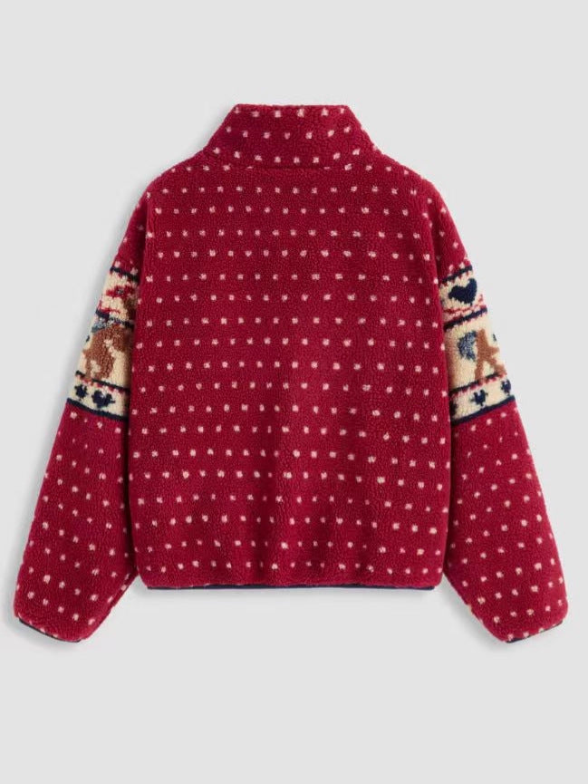 Women's Christmas Snowflake Moose Zipper Long-Sleeve Woolen Coat