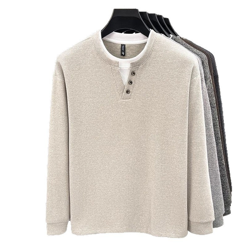 Button Collar Faux Two-Piece Sweatshirt