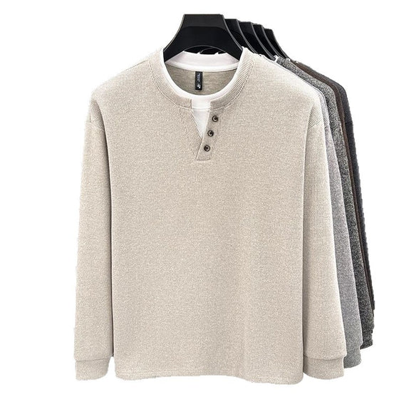 Button Collar Faux Two-Piece Sweatshirt
