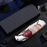Damascus Steel Wood Resin Handle Folding Knife