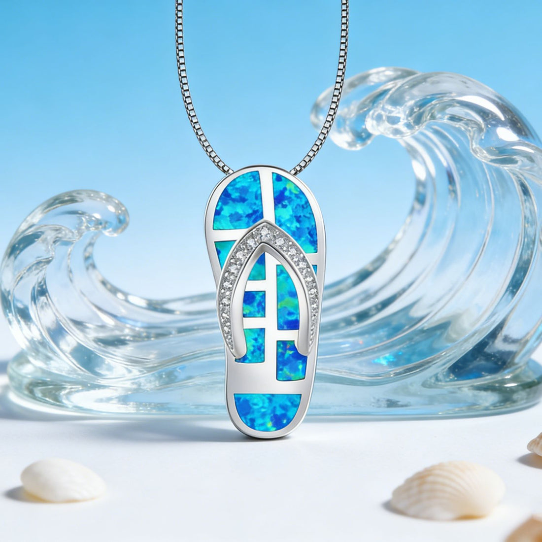Opal Flip-Flop Pendant Necklace Earrings Set Fashion Colored Gemstone Jewelry
