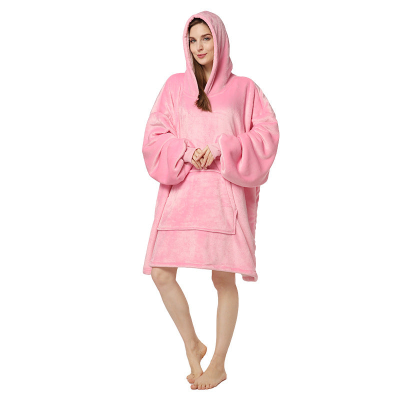 Flannel Hooded Pullover Sweatshirt Pajamas Wearable Blanket Lazy Clothes