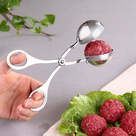 Uniform meatballs formed with the stainless steel maker