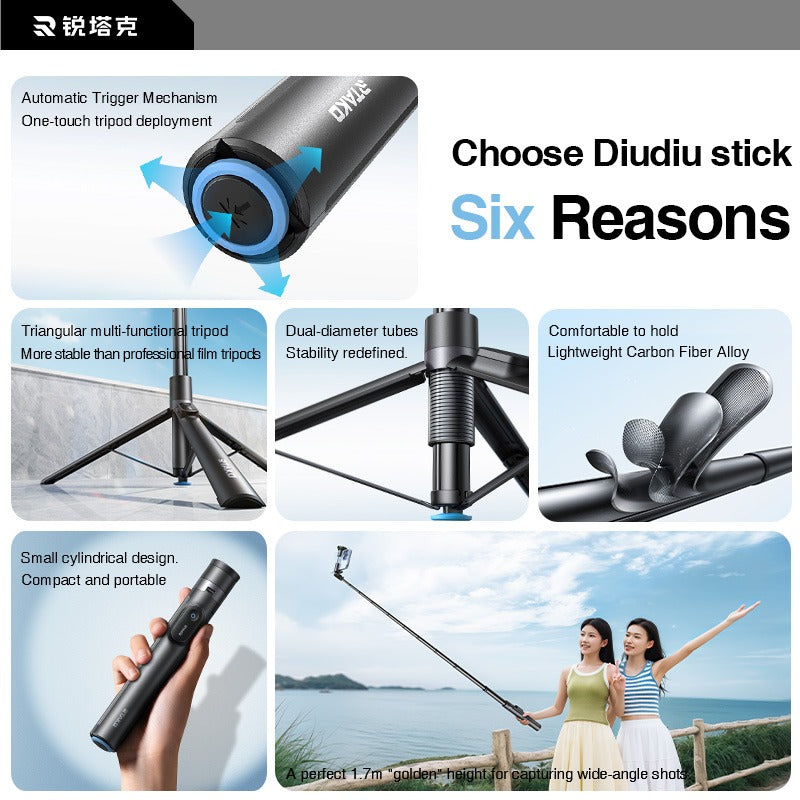 Smartphone mounted in selfie stick tripod phone cradle