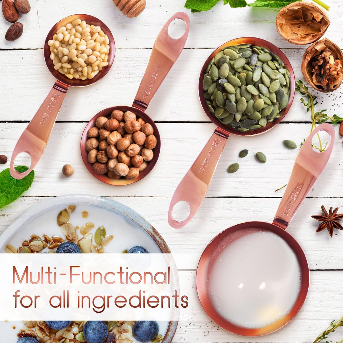 9-piece stainless steel measuring set with cups and spoons, secondary angle
