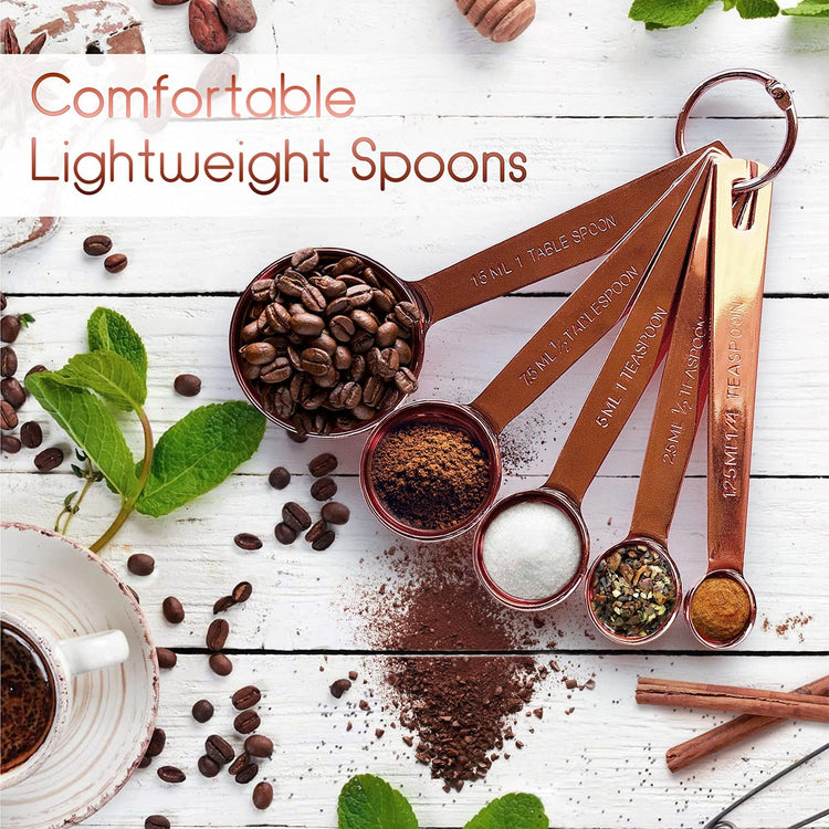 9-piece stainless steel measuring set with cups and spoons, detail view
