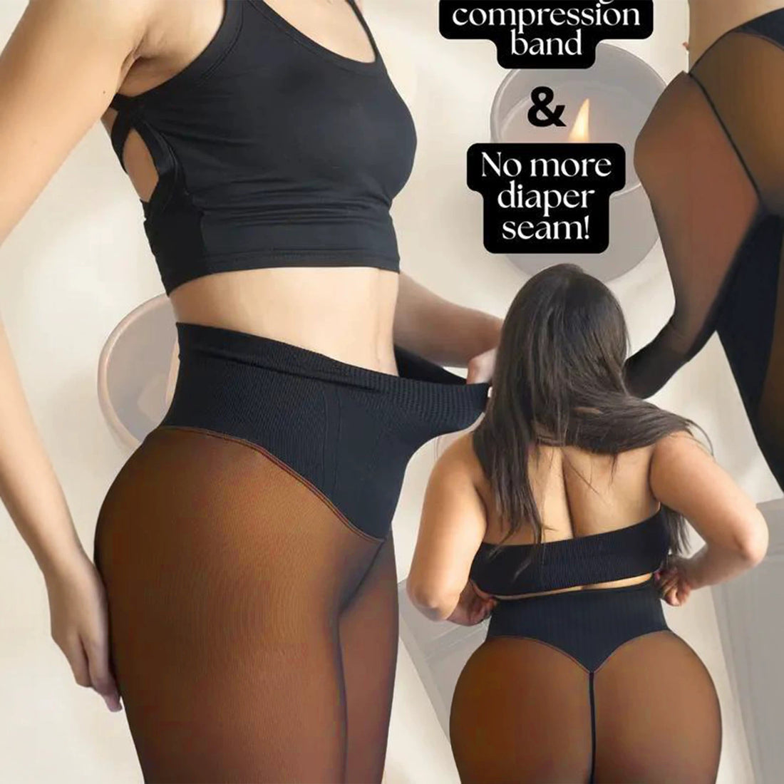 Women's high-waisted sheer skinny leggings in a warm brown tone, photo 1