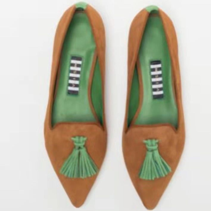 Womens Pointed Toe Tassel Flat Shoes