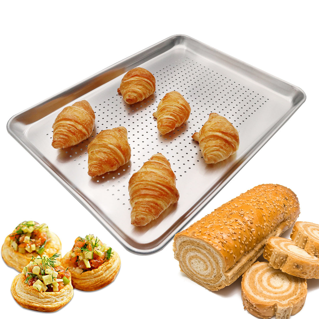 Thick 1mm Aluminum Alloy Baking Tray, Perforated Oven Pan, Bread Cake Sheet, American Style, Multiple Sizes