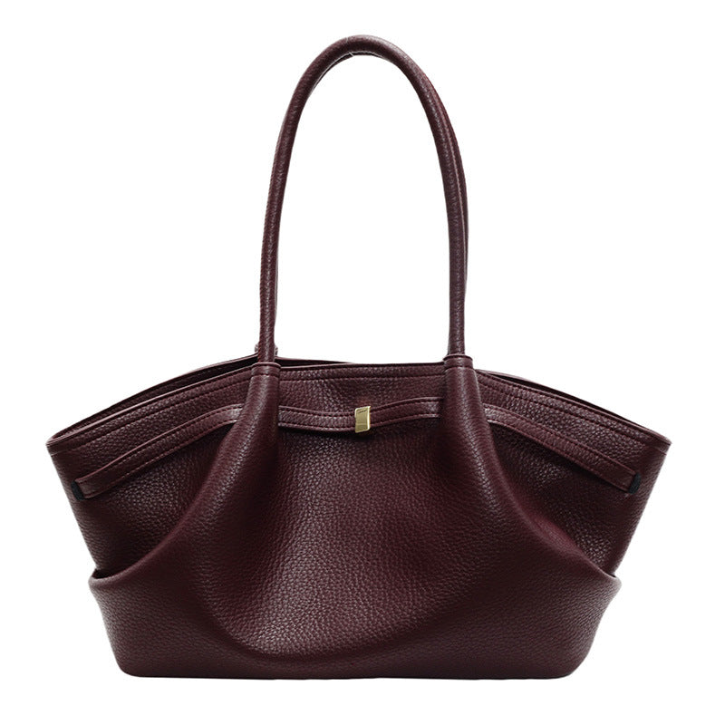 Women's Solid Color PU Tote Bag Casual Versatile Shoulder Handbag with Magnetic Buckle