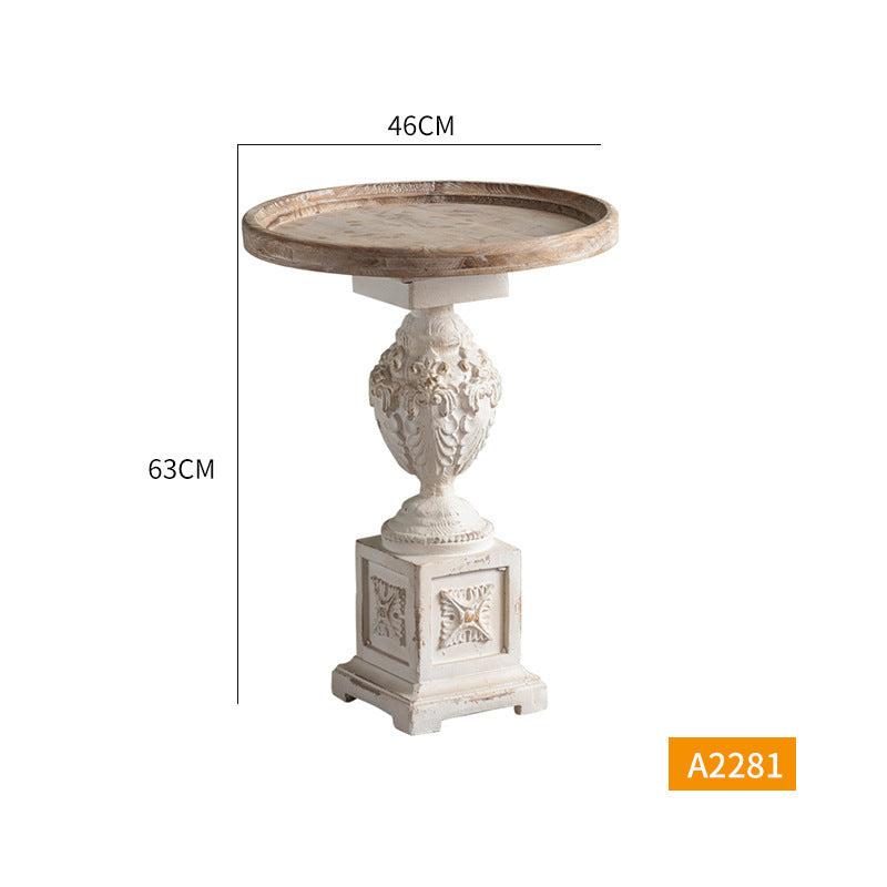 Vintage Solid Wood Side Table with Marble Top