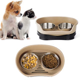 Anti-Tipping Elevated Stainless Steel Dog Bowl with Large Capacity Non-Slip Bottom Double Bowls Pet Feeding Supplies