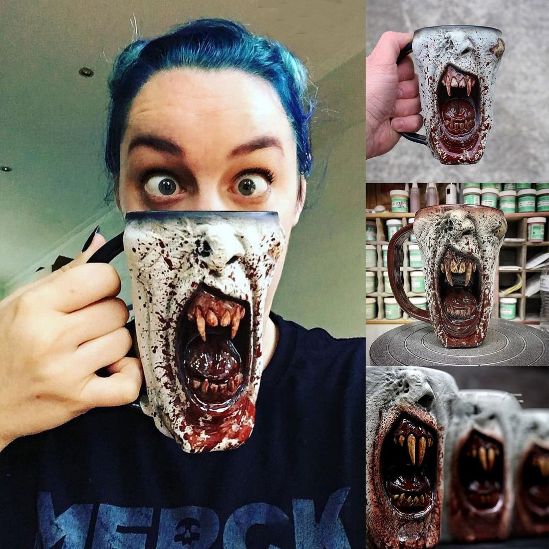 Halloween Horror Handmade Gothic Vampire Half Face Funny Mug