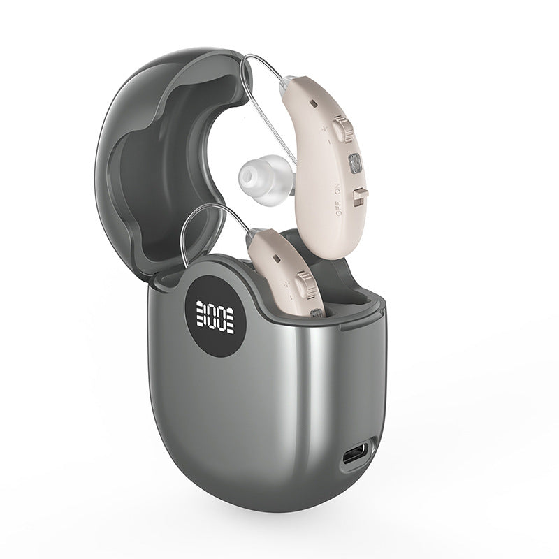 Rechargeable Digital Behind-The-Ear Hearing Aid with Noise Reduction and Type-C Charging for Elderly Adults