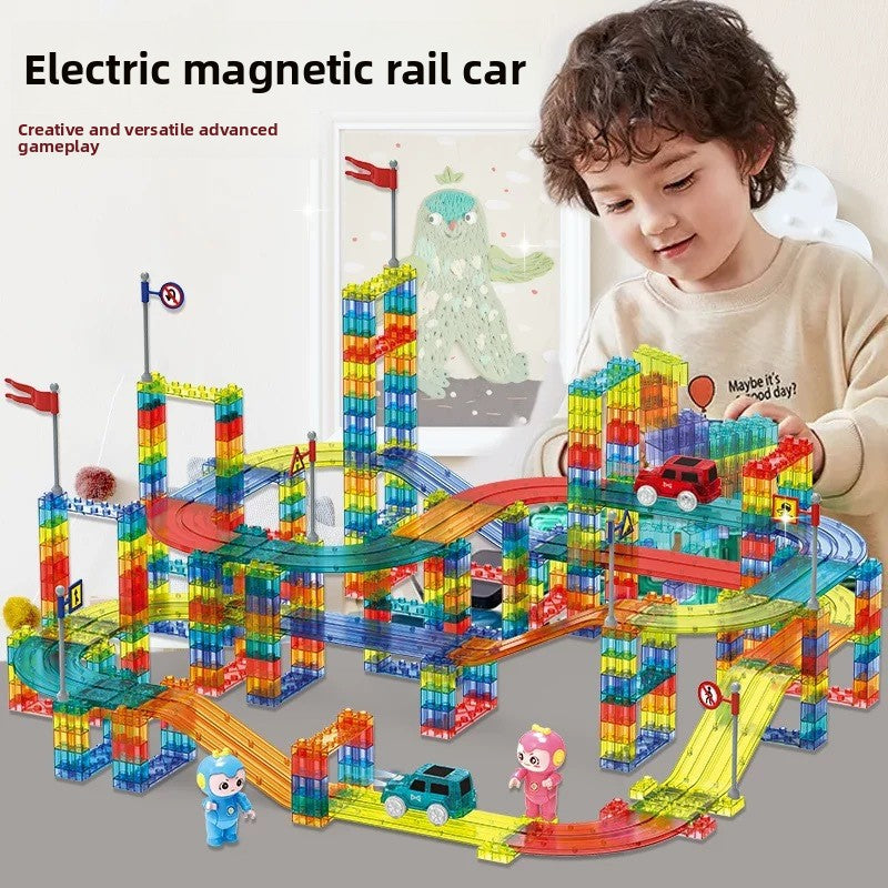 Magnetic Track Building Set with Electric Cars